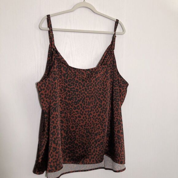 Ava Viv Cami Tank Womens 4X Black Satin Leopard Animal Print Top Adjustable New - Picture 9 of 13